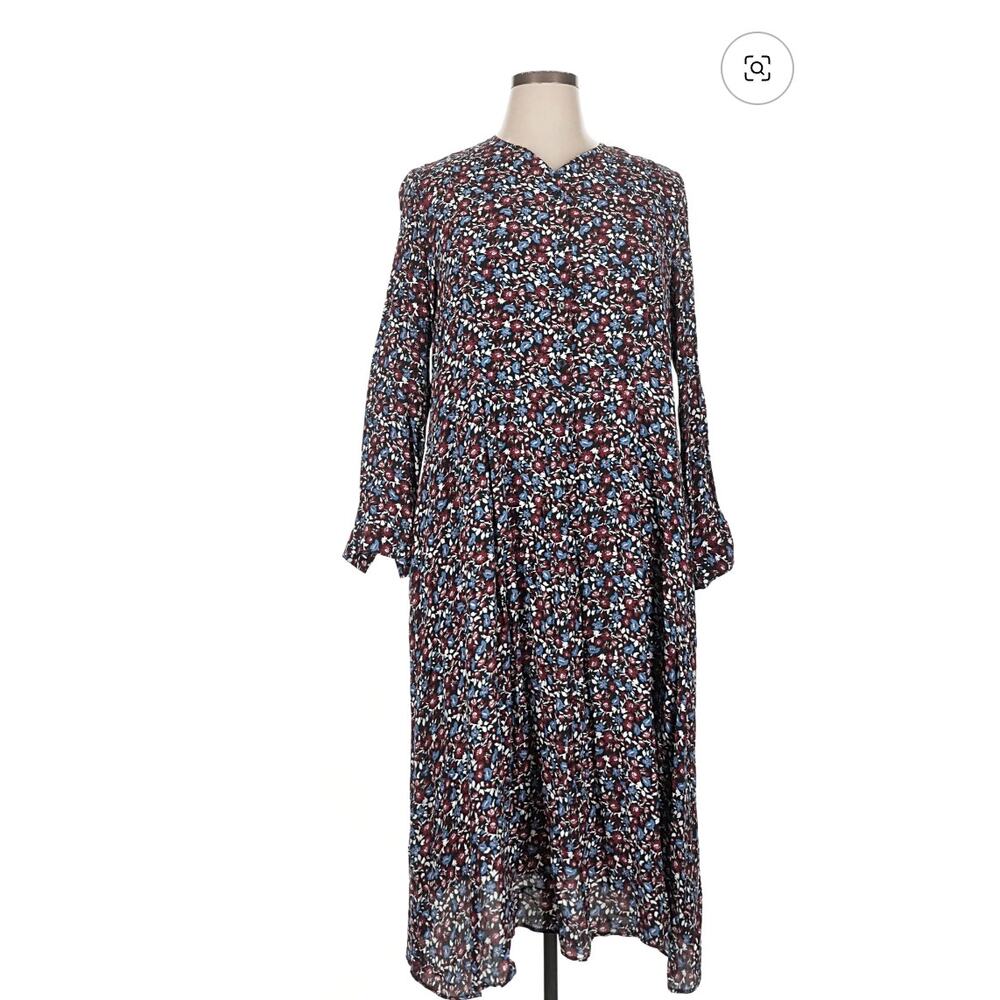 Zara ditzy floral prairie midi dress XL blue boho workwear
